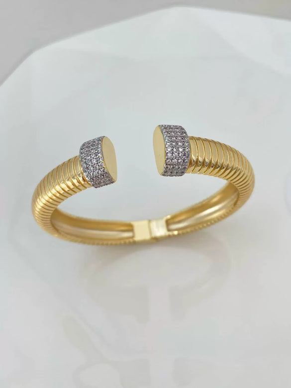 Metal Elastic Vertical Stripe Ring Bracelet Electroplated Fashion Geometric Hand Jewelry