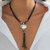 Metal Elbow Hiphop Style Geometric Relief Pendant Beaded Clavicle Necklace Alloy Electroplated