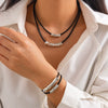 Metal Elbow Hiphop Style Geometric Relief Pendant Beaded Clavicle Necklace Alloy Electroplated