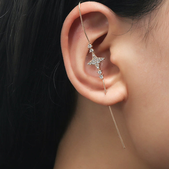 Metal Electroplated Elegant Inlaid Zircon Earrings With Stars And Letters Design