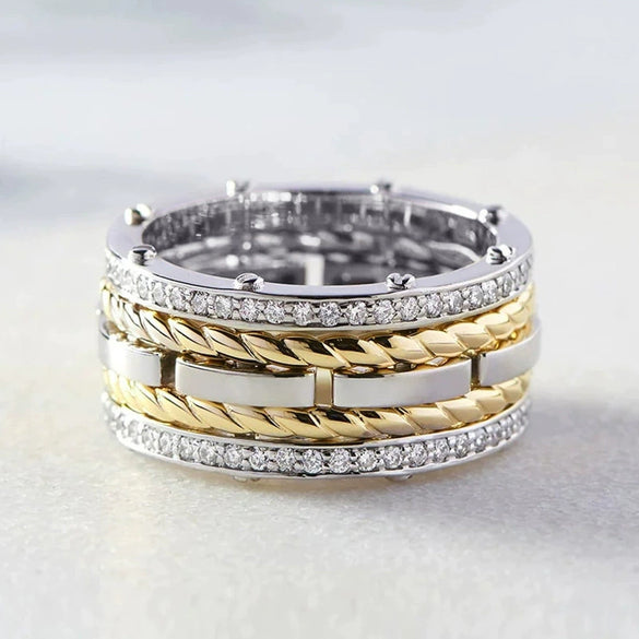 Metal Electroplated Geometric Copper Zirconia Unisex Simple Ring
