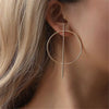 Metal Electroplated Geometric Hollow Circle Long Exaggerated Earrings Fashion Jewelry