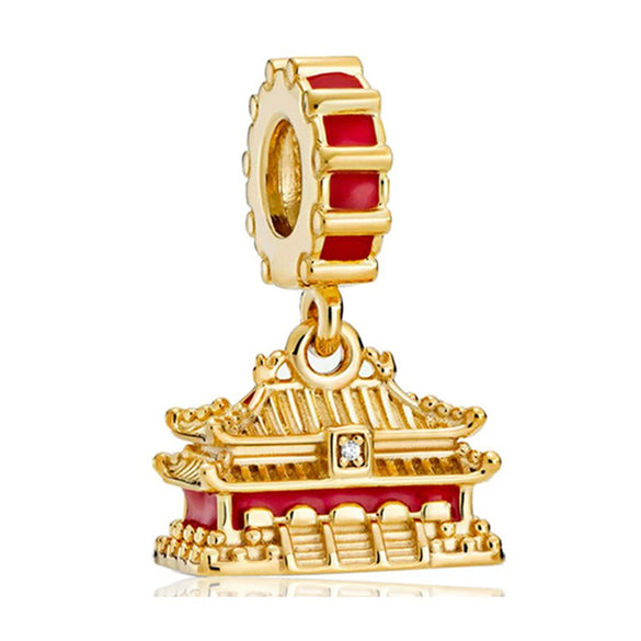 Metal Electroplated Love Pendant Beaded Bracelet With Diamond Embedded And Totem Pattern