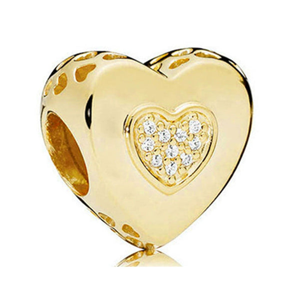 Metal Electroplated Love Pendant Beaded Bracelet With Diamond Embedded And Totem Pattern