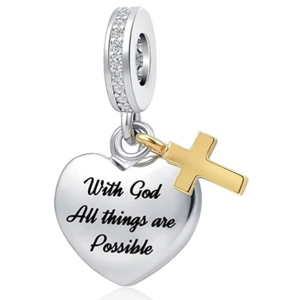 Metal Electroplated Love Pendant Beaded Bracelet With Diamond Embedded And Totem Pattern