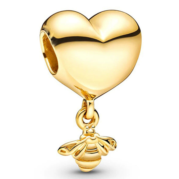Metal Electroplated Love Pendant Beaded Bracelet With Diamond Embedded And Totem Pattern