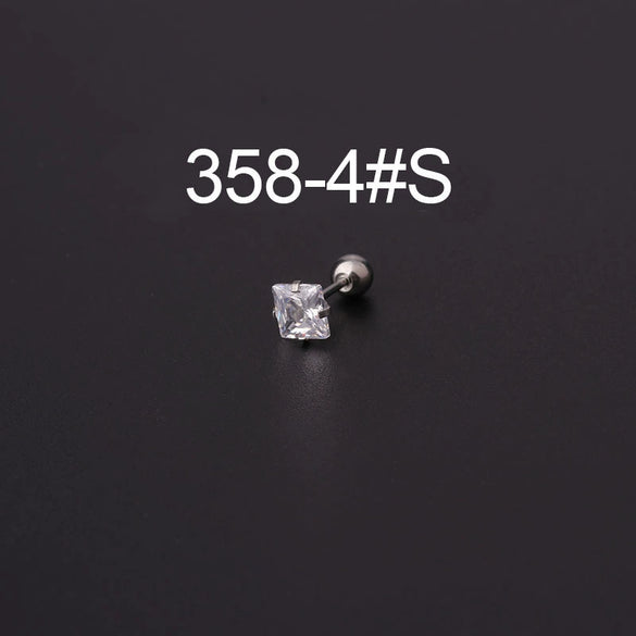 Metal Electroplating Geometric Fivepointed Star Heart Triangle Square Zircon Piercing Earrings For Women