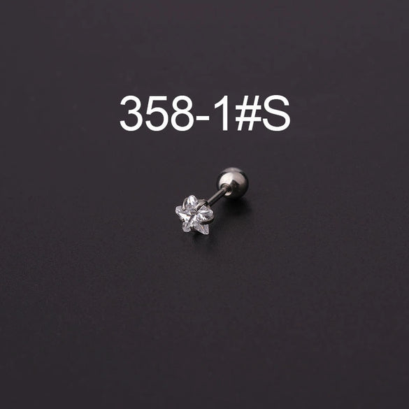 Metal Electroplating Geometric Fivepointed Star Heart Triangle Square Zircon Piercing Earrings For Women