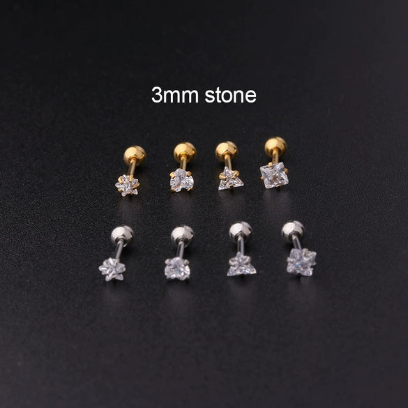 Metal Electroplating Geometric Fivepointed Star Heart Triangle Square Zircon Piercing Earrings For Women