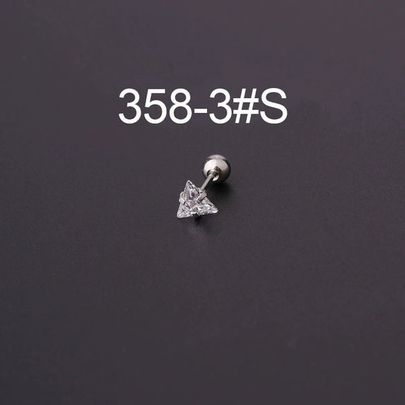 Metal Electroplating Geometric Fivepointed Star Heart Triangle Square Zircon Piercing Earrings For Women