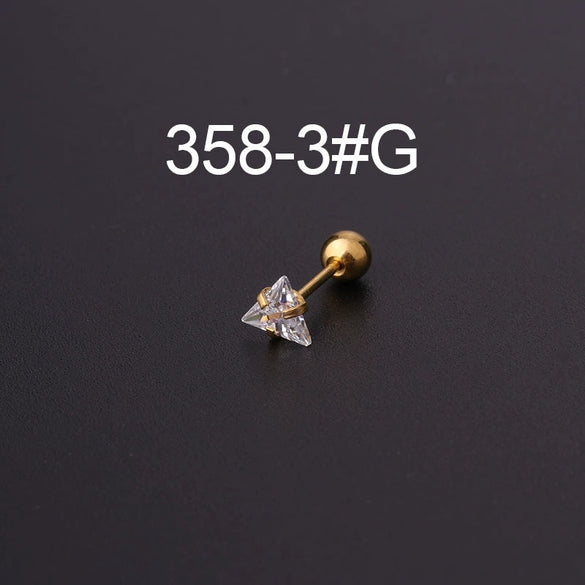 Metal Electroplating Geometric Fivepointed Star Heart Triangle Square Zircon Piercing Earrings For Women