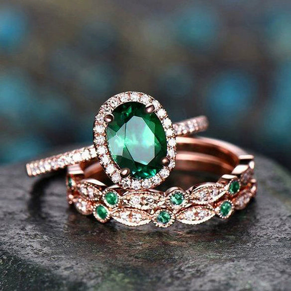 Metal Electroplating Geometric Oval Lady Ring Three Piece Set Copper Zirconia