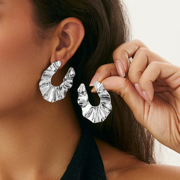 Metal Exaggerated Geometric Ushaped Twisted Cut Out Electroplated Women's Earrings