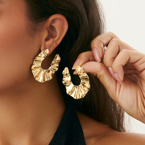 Metal Exaggerated Geometric Ushaped Twisted Cut Out Electroplated Women's Earrings