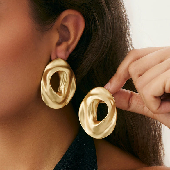 Metal Exaggerated Geometric Ushaped Twisted Cut Out Electroplated Women's Earrings