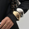 Metal Exaggerated Smooth Wide Bracelet With Knock Grain Cut Surface And Spring Buckle Electroplated Geometric Style