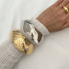 Metal Exaggerated Smooth Wide Bracelet With Knock Grain Cut Surface And Spring Buckle Electroplated Geometric Style