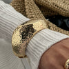 Metal Exaggerated Smooth Wide Bracelet With Knock Grain Cut Surface And Spring Buckle Electroplated Geometric Style