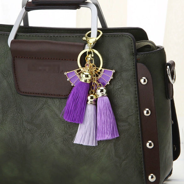 Metal Fan Tassel Keychain For Women Creative Bag Pendant