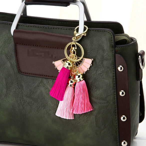 Metal Fan Tassel Keychain For Women Creative Bag Pendant