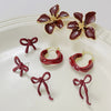 Metal Flower Bow Geometric Earrings With Electroplating For Women