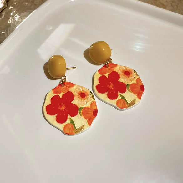 Metal Flower Butterfly Geometric Baking Paint Earrings For Women