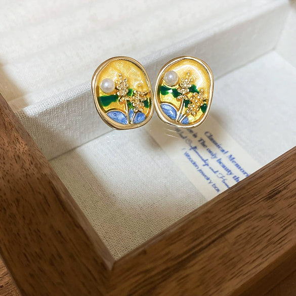 Metal Flower Butterfly Geometric Baking Paint Earrings For Women