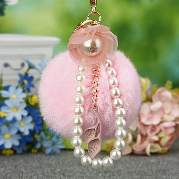 Metal Flower Female Plush Creative Keychain Bag Pendant