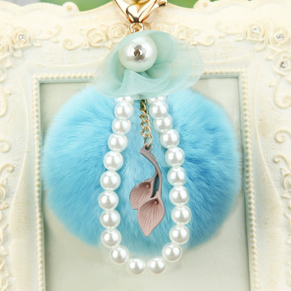 Metal Flower Female Plush Creative Keychain Bag Pendant