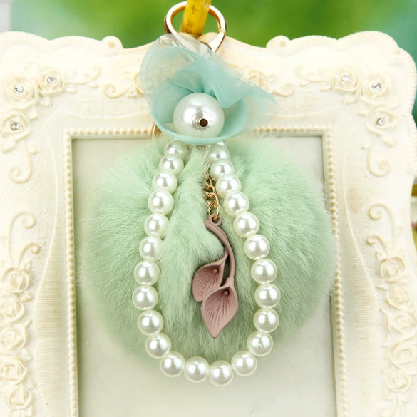 Metal Flower Female Plush Creative Keychain Bag Pendant