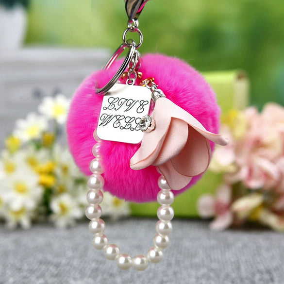 Metal Flower Female Plush Creative Keychain Bag Pendant