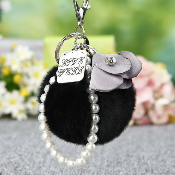 Metal Flower Female Plush Creative Keychain Bag Pendant
