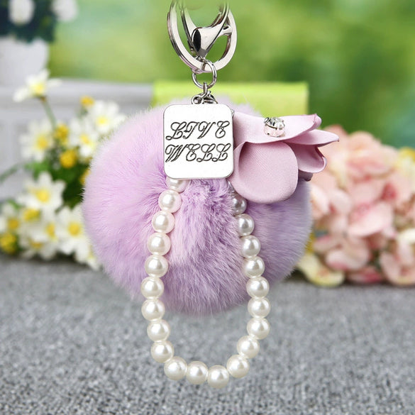 Metal Flower Female Plush Creative Keychain Bag Pendant