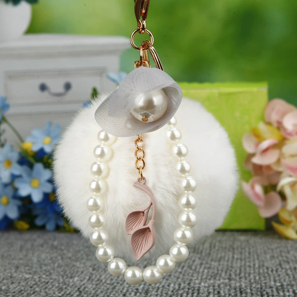 Metal Flower Female Plush Creative Keychain Bag Pendant