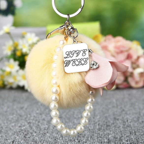 Metal Flower Female Plush Creative Keychain Bag Pendant