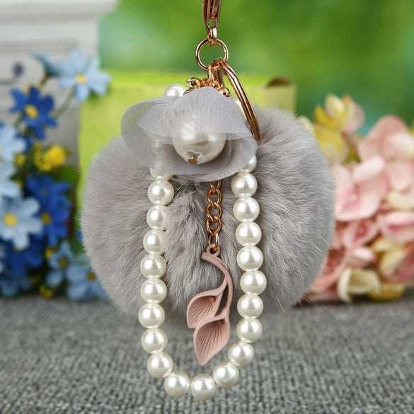 Metal Flower Female Plush Creative Keychain Bag Pendant
