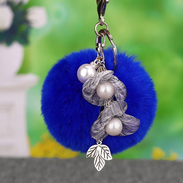 Metal Flower Female Plush Keychain Creative Bag Pendant