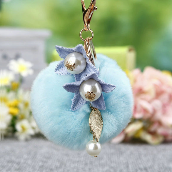 Metal Flower Female Plush Keychain Creative Bag Pendant