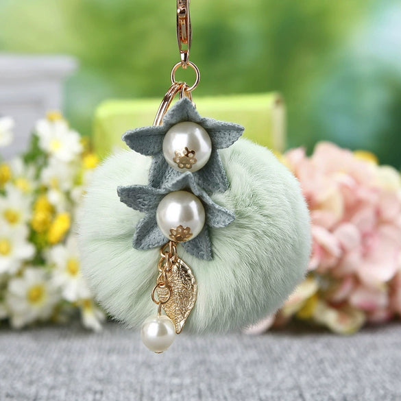 Metal Flower Female Plush Keychain Creative Bag Pendant