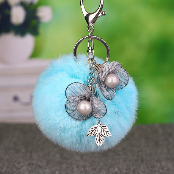 Metal Flower Female Plush Keychain Creative Bag Pendant