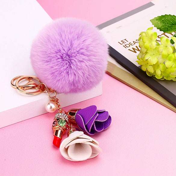 Metal Flower Keychain For Female Plush Cute Creative Bag Pendant