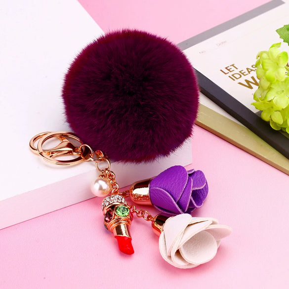 Metal Flower Keychain For Female Plush Cute Creative Bag Pendant