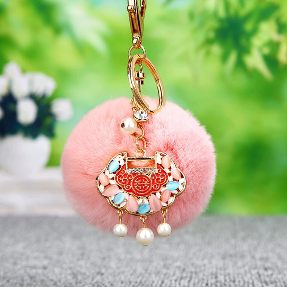 Metal Flower Keychain For Female Plush Cute Creative Bag Pendant