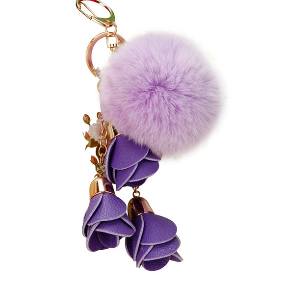 Metal Flower Keychain For Female Plush Cute Creative Bag Pendant