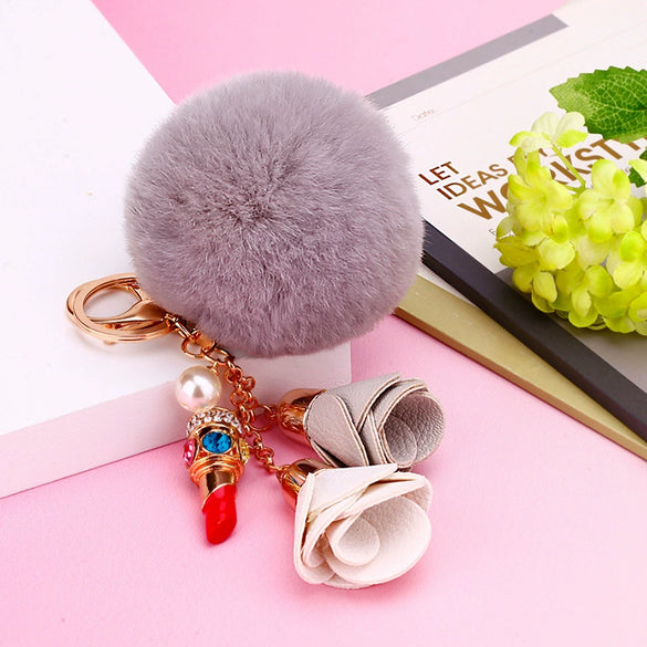 Metal Flower Keychain For Female Plush Cute Creative Bag Pendant