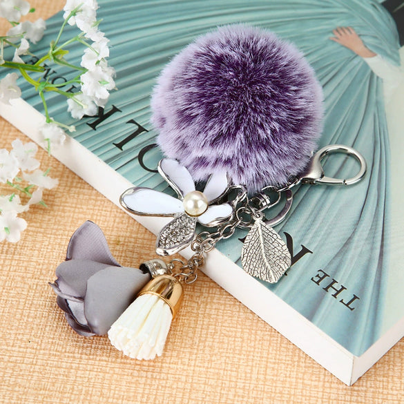 Metal Flower Keychain For Female Plush Cute Creative Bag Pendant