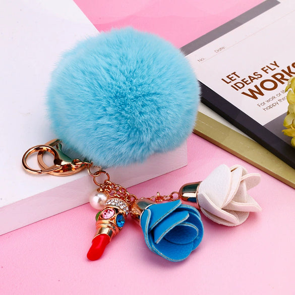 Metal Flower Keychain For Female Plush Cute Creative Bag Pendant