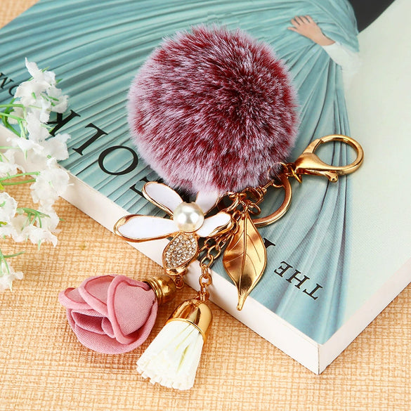 Metal Flower Keychain For Female Plush Cute Creative Bag Pendant