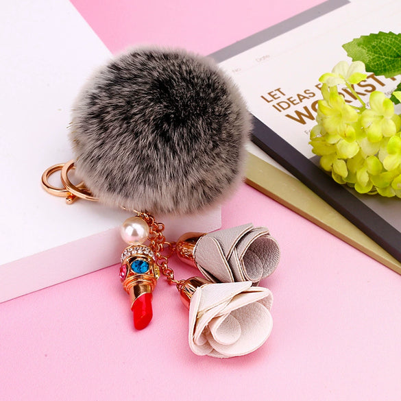 Metal Flower Keychain For Female Plush Cute Creative Bag Pendant