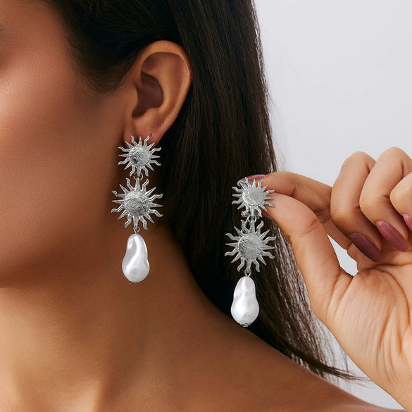 Metal Flower Petal Earrings For Women Niche Style Electroplating